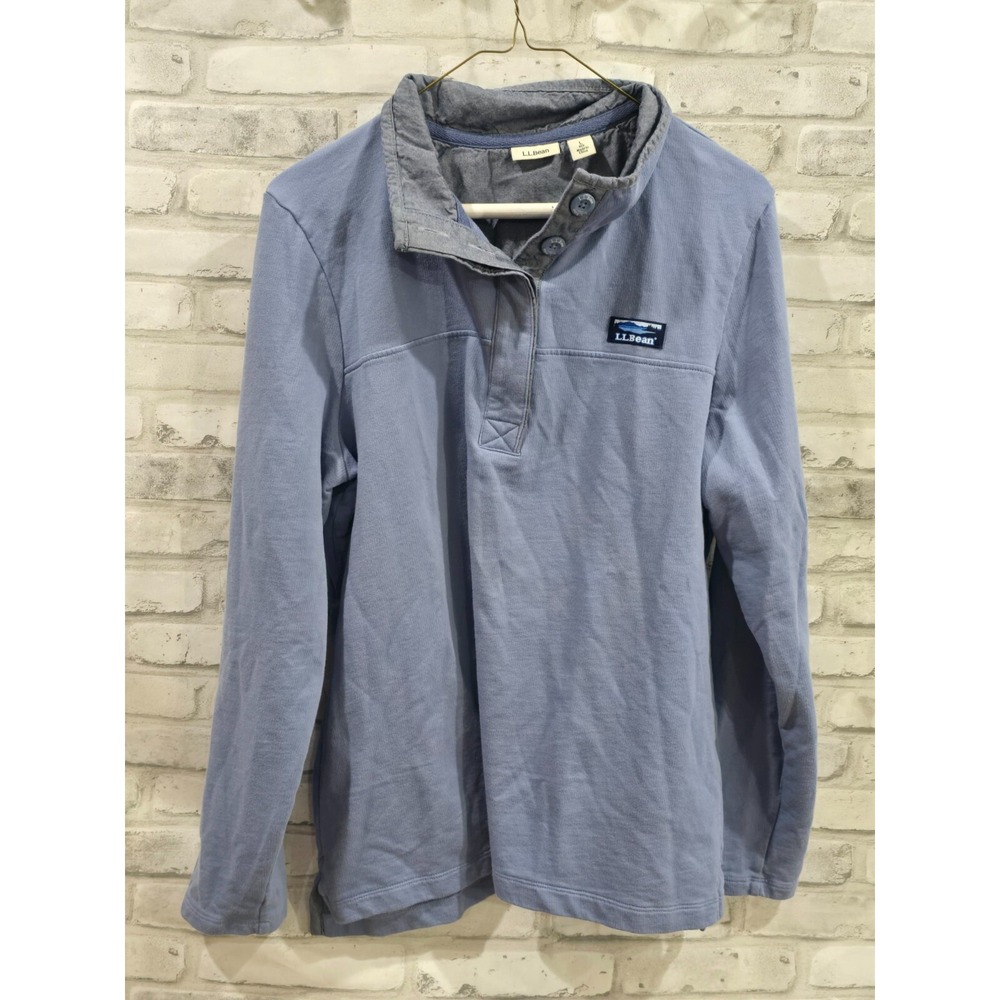 L.L. Bean Polo Pullover 1/4 Button Long Sleeve Sweatshirt Blue Prep Classic Sz L